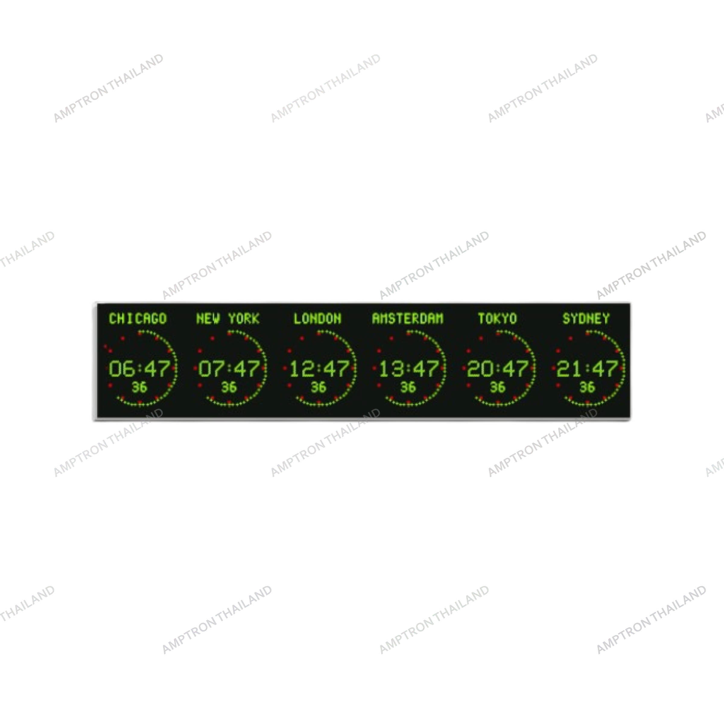 4790N.05 world time zone wall clock displays with 50mm (2″) digits and analogue seconds markers